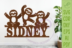 Cute Sloths Name Sign SVG, Personalized Jungle sign Product Image 1
