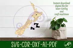 New Zealand with engraved regions with towns cut out SVG las Product Image 1