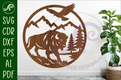 Bison mountain scene wall sign svg laser cut Product Image 1