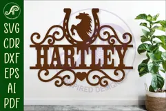 Horse shoe flourish name sign svg laser cut file Product Image 1