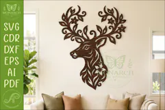 Deer Profile SVG, Ornate Stag Head Laser Cut File Product Image 1