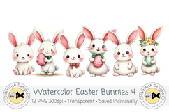 Watercolor PNG Easter Bunnies 4 Product Image 2