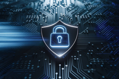 A glowing digital lock surrounded by binary code symbolizing Product Image 1