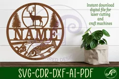 Hunting and fishing name sign svg laser cut template Product Image 1