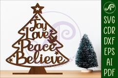 Christmas tree stand, laser cut file, Joy Love Peace Believe Product Image 1