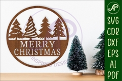 Merry Christmas trees wall sign svg laser cut Product Image 1
