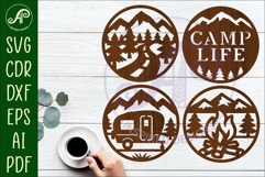Camper Coasters, laser cut out camping, mountains designs 2 Product Image 1
