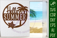 Hello Summer SVG Beach Wall Sign Laser Cut File Coastal Product Image 1
