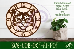Cat Clock SVG, Cat Face Wall Clock Laser Cut Files Product Image 1