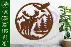 Moose mountain scene wall sign svg laser cut Product Image 1