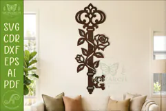 Floral Skeleton Key SVG, Vintage Rose Key Laser Cut Wall Product Image 1
