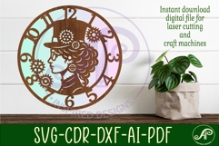 Steampunk lady wall clock laser cut files Product Image 1
