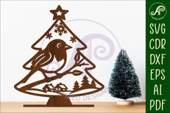 Christmas tree stand, laser cut file, Robin bird Product Image 1