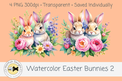 Spring PNG Watercolor Easter Rabbits 2 Product Image 2