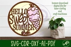Hello summer ice cream wall sign svg laser cut file Product Image 1