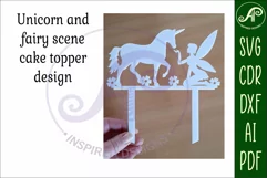 Fairy and unicorn scene cake topper SVG laser cut Product Image 2
