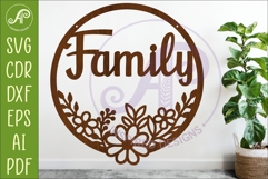Round Floral Family Sign SVG, Laser Cut Door Sign Product Image 1