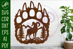 Bear paw print with Long horn sheep wall sign Product Image 1
