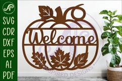 Pumpkin fall welcome wall sign svg laser cut file Product Image 1