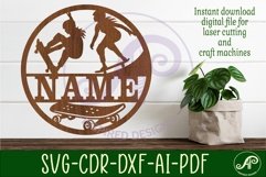 Skateboarder female Name sign svg laser cut template Product Image 1
