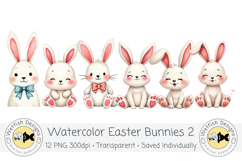 Watercolor PNG Easter Bunnies 2 Product Image 2