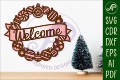 Ornament wreath welcome wall sign svg laser cut file Product Image 1