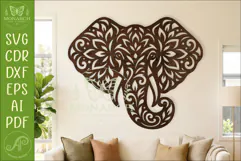 Floral Elephant Laser Cut File, Boho Elephant Wall Art SVG Product Image 1
