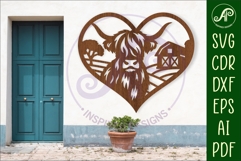 Highland cow farm heart laser cut wall sign Product Image 1