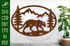 Mountain Lion mountain scene Oval wall sign laser cut file Product Image 1