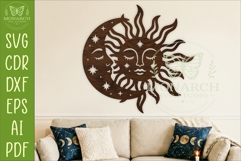 Celestial Sun Moon Wall Art SVG, Boho Moon Phase Laser Cut Product Image 1