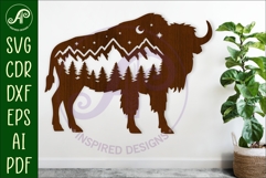 Bison forest scene wall art sign, SVG file. vector Product Image 1
