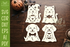 Cute Pet Ghost SVG designs. Halloween Dog &amp; Cat Ghost Laser Product Image 1