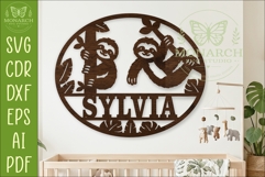 Cute Sloths Name Sign SVG | Personalized Jungle Wall Decor Product Image 1