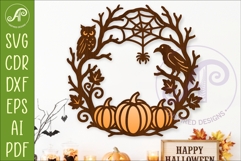 Halloween Pumpkin Wreath SVG with Owl Raven Spider Web Laser Product Image 1