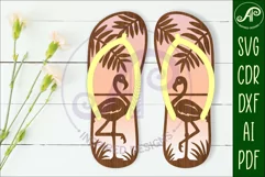 Flip flop flamingo layered wall art sign, SVG file Product Image 1
