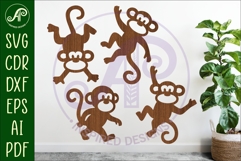 Cute little monkeys Silhouette laser cut wall art 2 Product Image 1