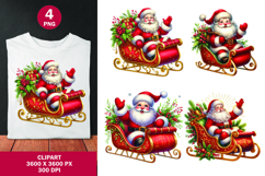 watercolor clipart png - santa claus sleigh Product Image 1