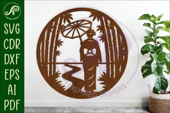 Japanese Bamboo Wall Art SVG | Geisha Garden Laser Cut File Product Image 1