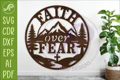 Faith Over Fear Mountain Wall Art SVG, Christian Laser Cut Product Image 1