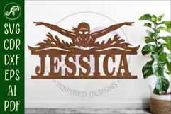 Butterfly Swimmer Name Sign SVG - Female Swim Team Wall Sign Product Image 1