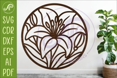 Lily Flower Wall Art SVG | Round Floral Laser Cut File Product Image 1