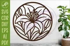 Lily Flower Wall Art SVG | Round Floral Laser Cut File Product Image 1