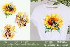 Watercolor Honey Bee Sublimation Clipart | 4 designs Product Image 1