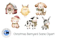 Watercolor Christmas Barnyard Clipart Product Image 2