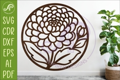chrysanthemum Flower Wall Art SVG | Round Floral Laser Cut Product Image 1