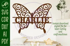 Butterfly swirls design 1name sign svg laser cut file Product Image 1