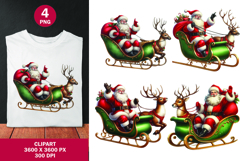 watercolor clipart png - santa claus christmas green sleigh Product Image 1