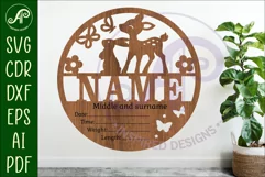 Deer and bunny Newborn Baby stats, Birth plaque, name Product Image 1