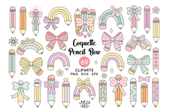 Coquette pencil bow clipart Teacher pencil png School svg Product Image 1