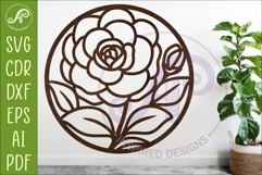 Camellia Flower Wall Art SVG | Round Floral Laser Cut Product Image 1